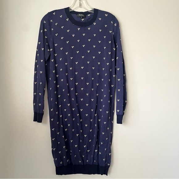 A.P.C. Rue Madam Paris Navy White Daisy Floral Sweater Dress M - Picture 1 of 4